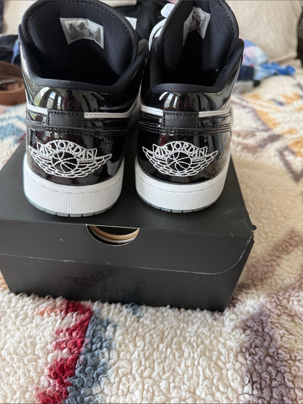 Jordan Black and White Low-Top Patent Leather Sneakers - Picture 3 of 6